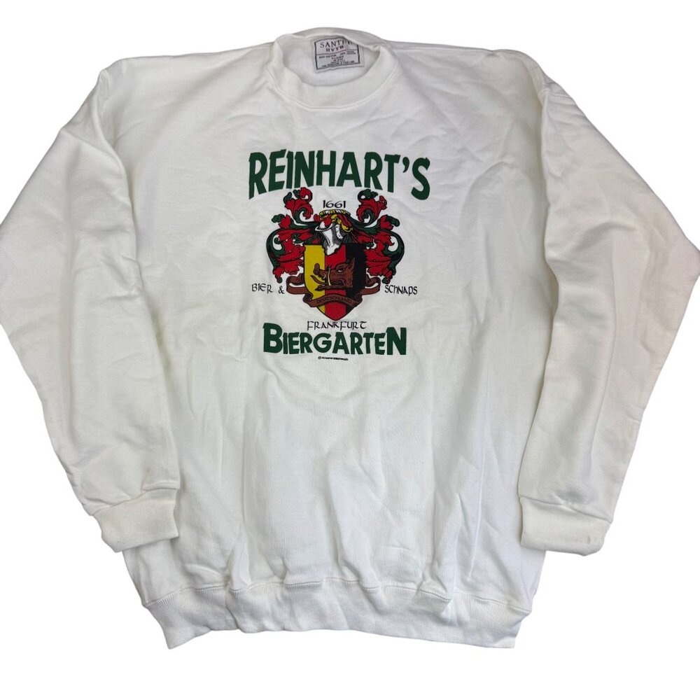 90s Reinhart's Biergarten Deutschland White Sweatshirt Beer & Schnaps Size XL